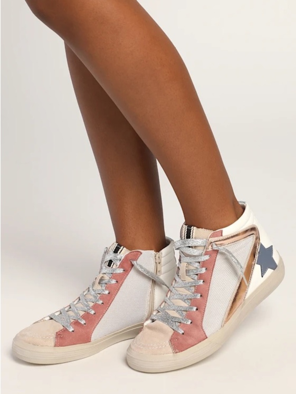 Shu Shop Roxanne Mauve Multi High Top Distressed Suede Sneakers White Pink 7.5